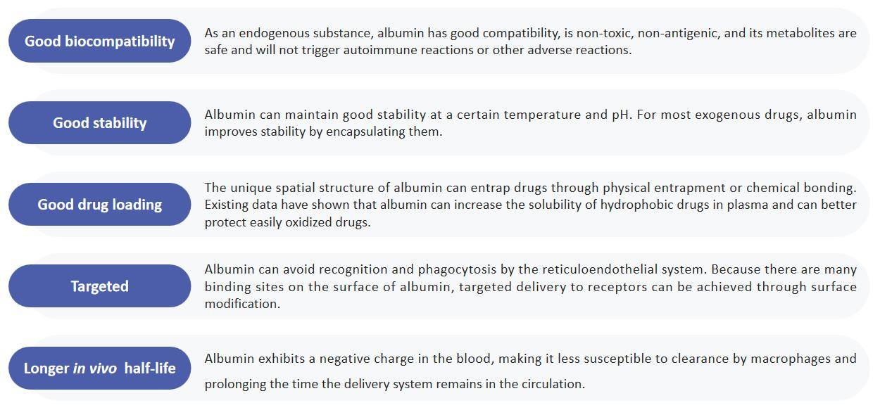Fig.2 Advantages of albumin nanoparticles.