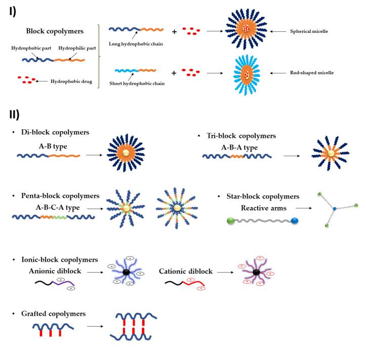 Fig.1 Structure and types of polymeric micelles.