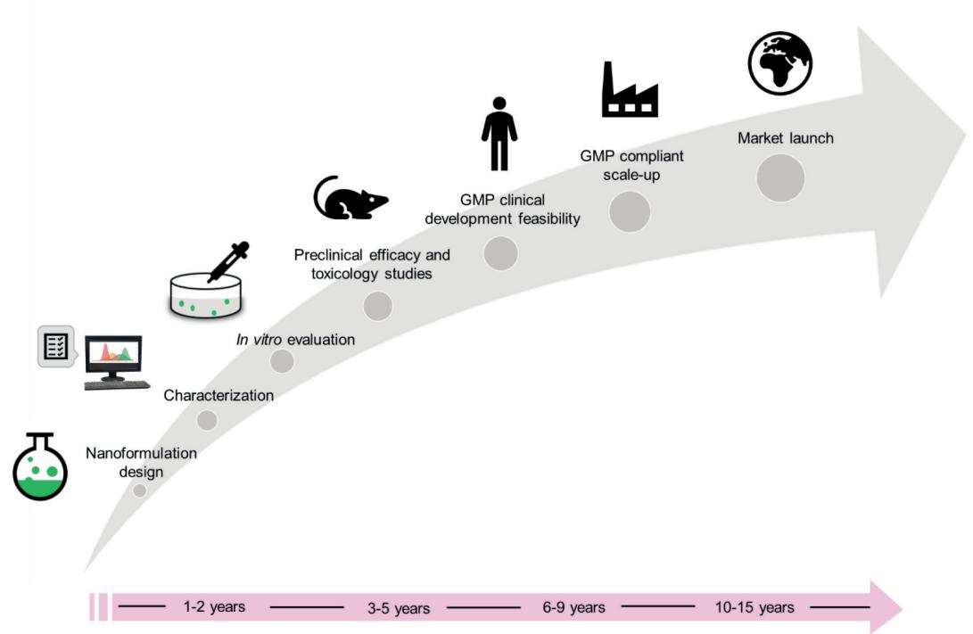 Fig.1 The whole research and development stages of nanomedicine formulations.