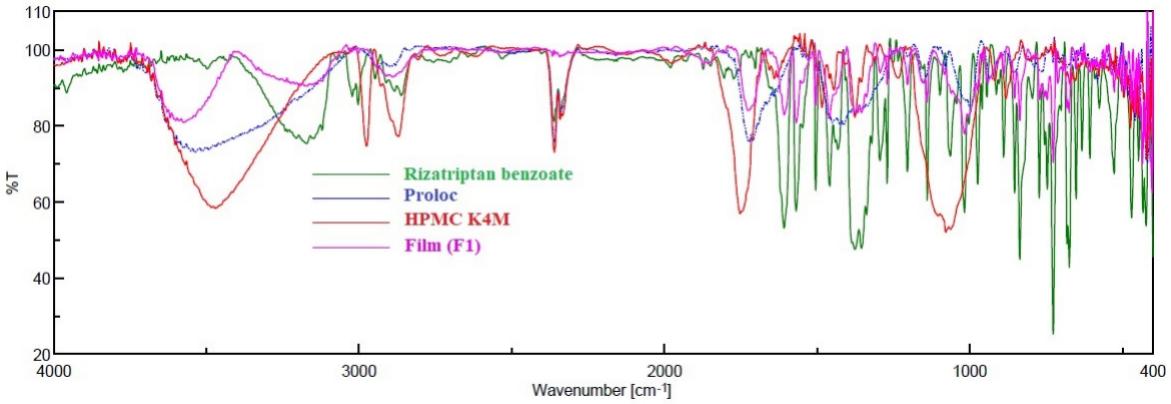 Fig.1 FTIR spectra of drug-loaded buccal films.