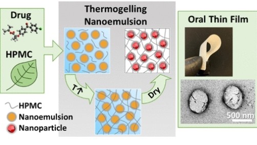 Fig.3 Incorporating poorly water-soluble drugs into oral thin films with drug nanoparticles.